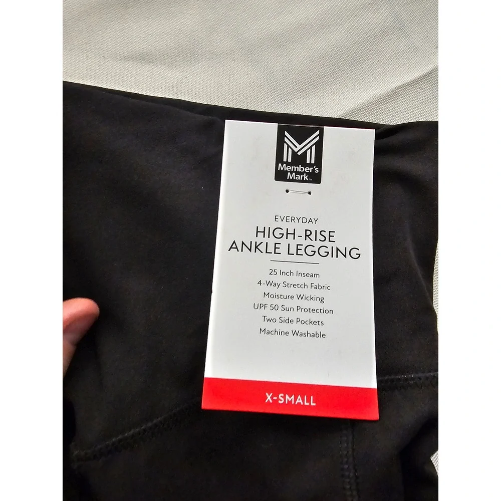 Member's Mark Womens High-Rise Ankle Leggings Black Nylon Blend Athletic Size XS